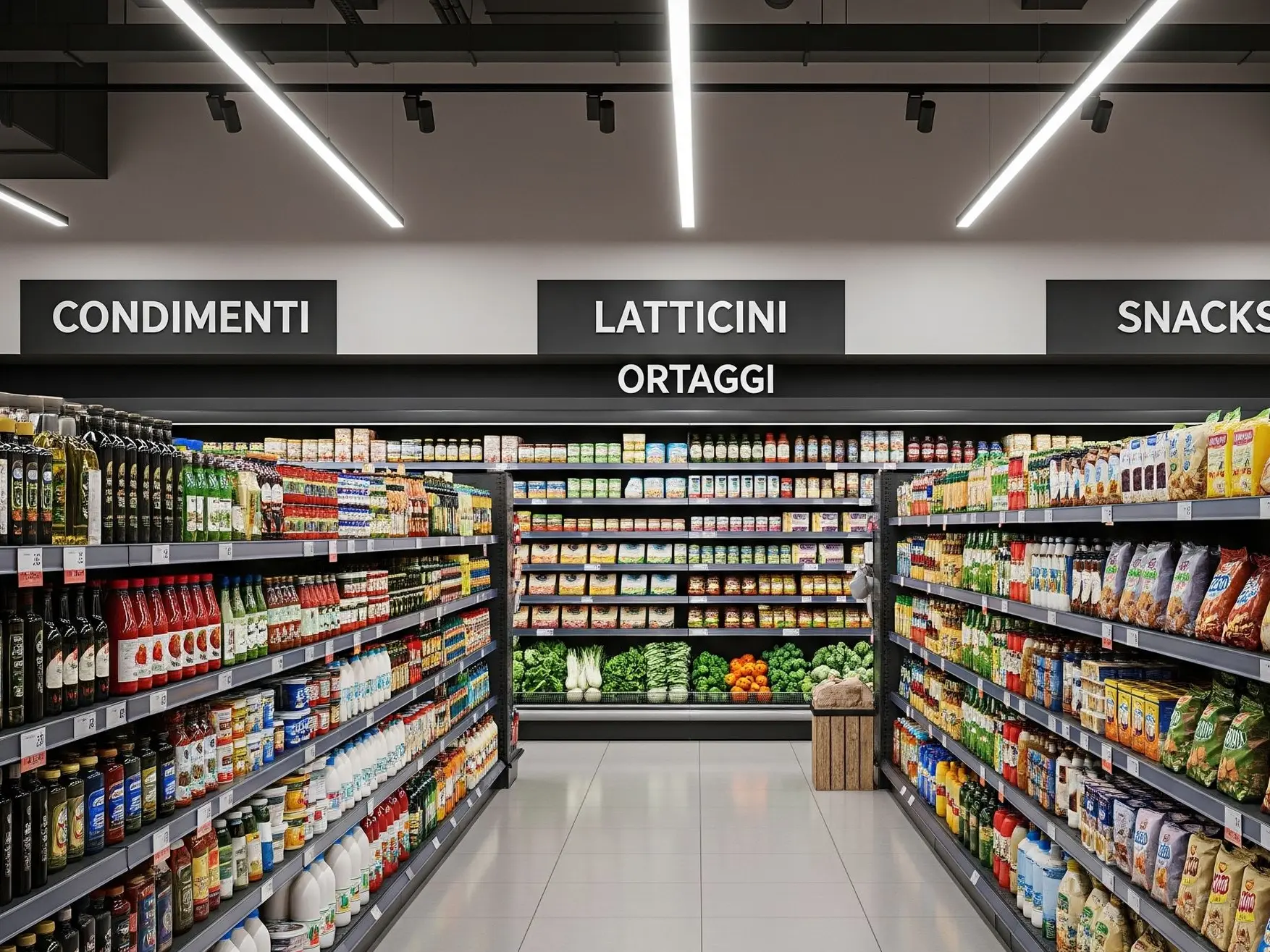 Scaffale di supermercato con cibi da scegliere per una dieta low carb.
