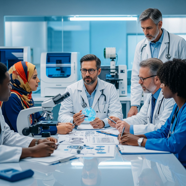 Equipe medica in brainstorming per definire strategie nutrizionali personalizzate e piani di cura innovativi per pazienti con disfagia.