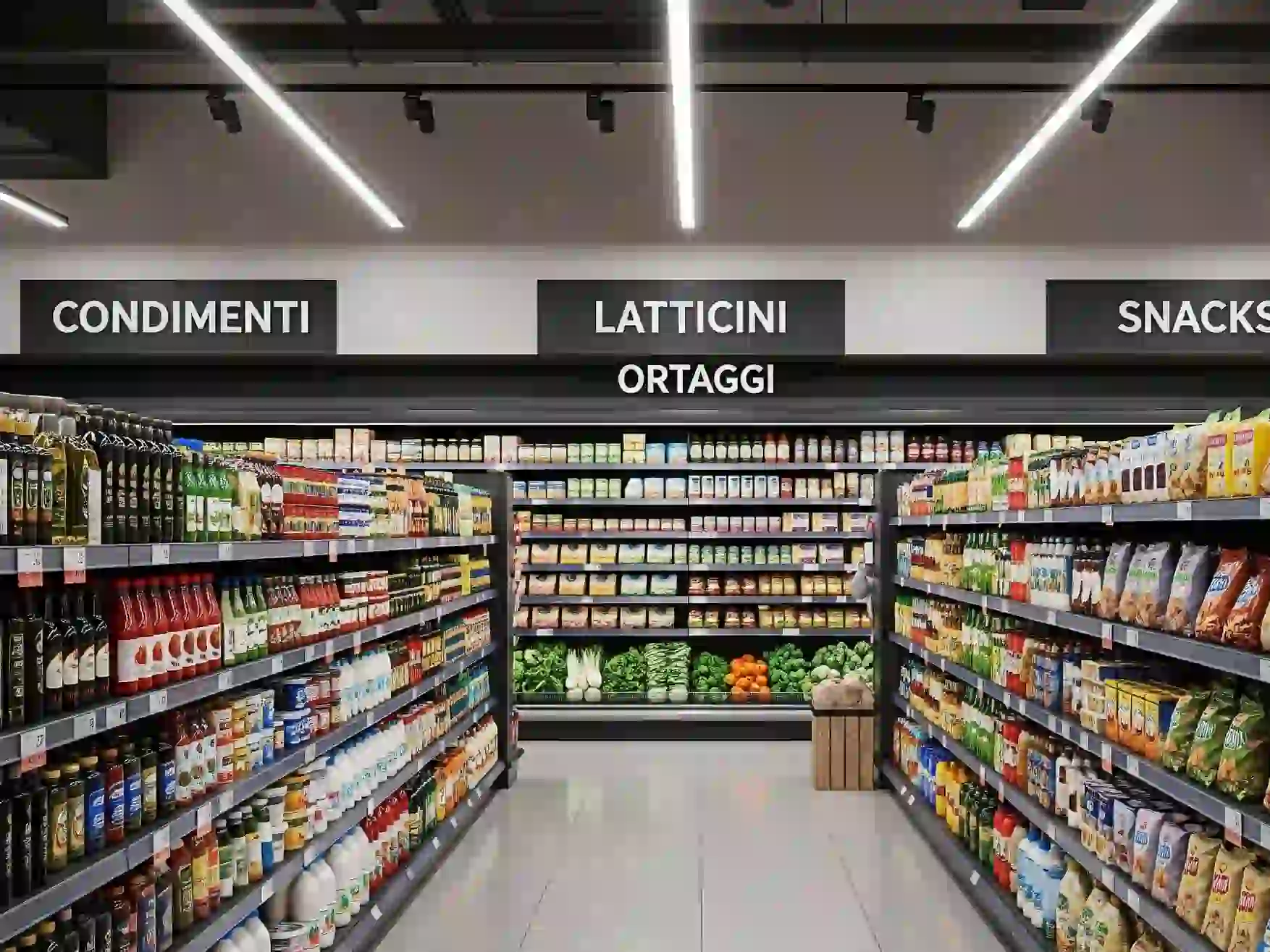 Scaffale di supermercato con cibi da scegliere per una dieta low carb.
